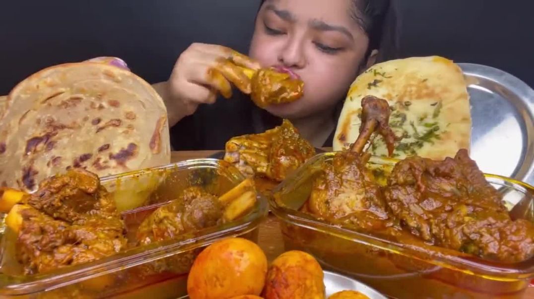 SPICY MUTTON ROGAN JOSH 🔥 SPICY CHICKEN CURRY WITH BUTTER NAAN, LACHHA PARATHA AND SOFT PURI_LUCHI