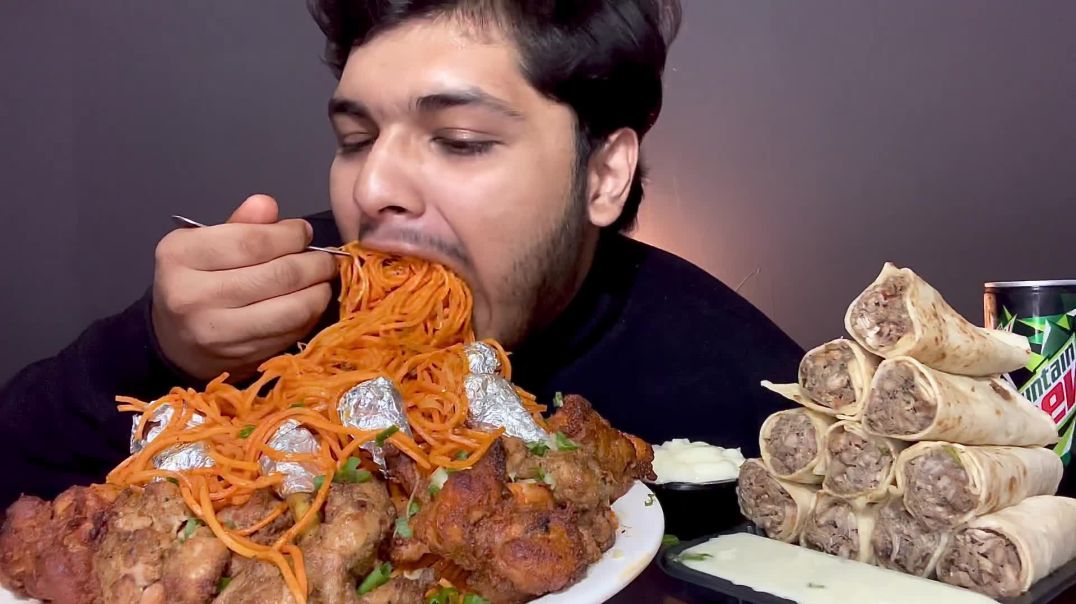 ⁣SPICY  CHICKEN SCHEZWAN NOODLE WITH CHICKEN LOLLIPOP AND CHICKEN SHWARMA   MUKBANG   BIG BITES ASMR