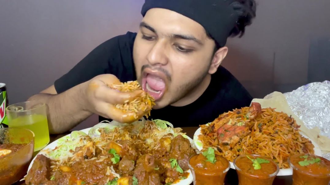 SPICY  MUTTON CURRY WITH BASMATI RICE   CHICKEN BIRYANI WITH SPICY  TANDOORI CHICKEN LEG   MUKBANG