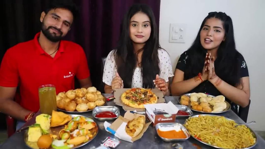 Golgappa, Dahi golgappa, Dhokla, Samosa, Momos, Spring Roll, Pizza, Chow Mein eating Challenge