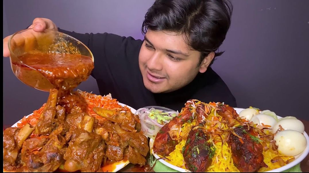 SPICY  MUTTON BIRYANI WITH MUTTON CURRY KORMA + CHICKEN BIRYANI WITH EGGS   EATING SHOW  MUKBANG