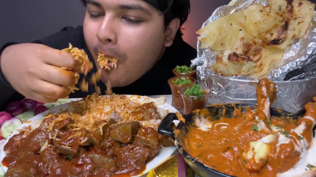 SPICY MUTTON KEEMA KALEJI WITH BUTTER CHICKEN +BUTTER NAAN AND BASMATI RICE   MUKBANG   EATING SHOW