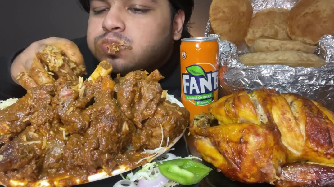 SPICY  MUTTON CURRY WITH BASMATI RICE🍖 + WHOLE CHICKEN WITH POORI   EATING SHOW   MUKBANG