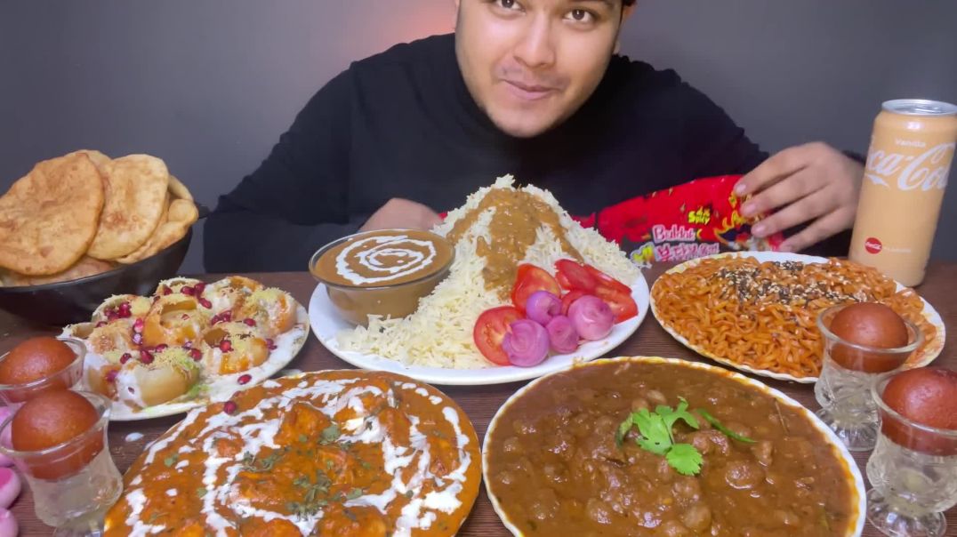 EATING CHOLE BHATURE + PANEER BUTTER MASALA, DAL MAKHANI,DAHI PURI,2xspicy   EATING SHOW   FOOD EAT