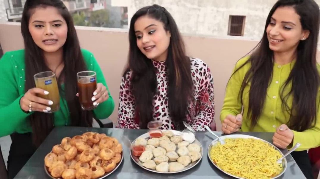 Golgappa, Maggi and Momos Eating Challenge Pani Puri, Momos, Maggi Competition Food Challenge