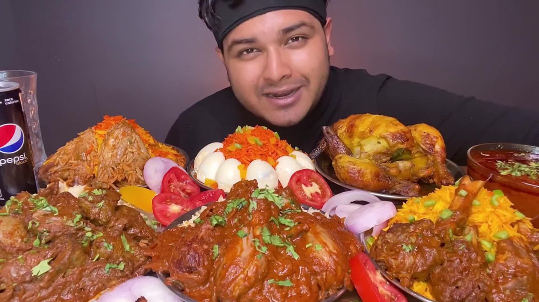 EATING SPICY CHICKEN CURRY, CHICKEN BIRYANI ,KEEMA KALEJI,SCHEZWAN RICE,WHOLE CHICKEN  EATING SHOW