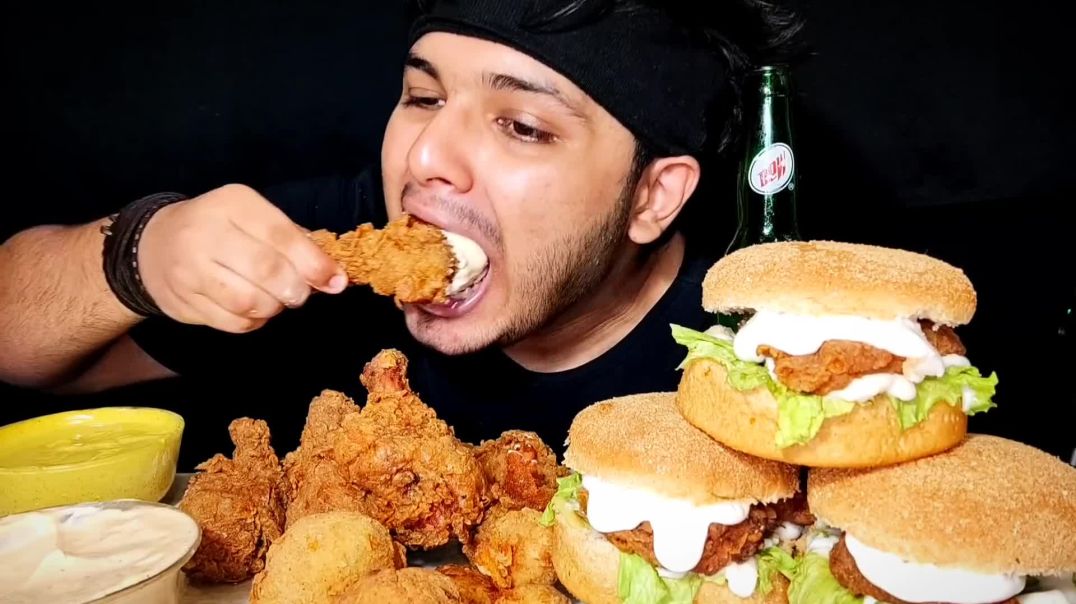 CRISPY   FRIED CHICKEN WITH CHICKEN ZINGER BURGER AND CHEEZE BALLS   BIG BITES MUKBANG   EATING SHOW