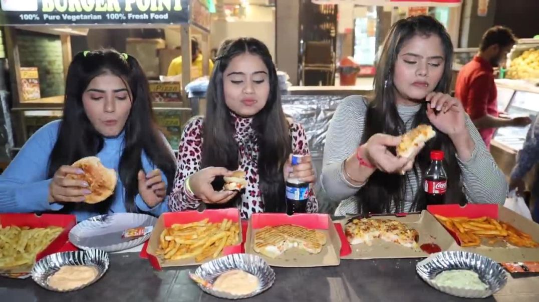 Burger, Pizza, Paneer Kulcha, Peri Peri Fries and Masala Fries Eating Challenge Food Challenge