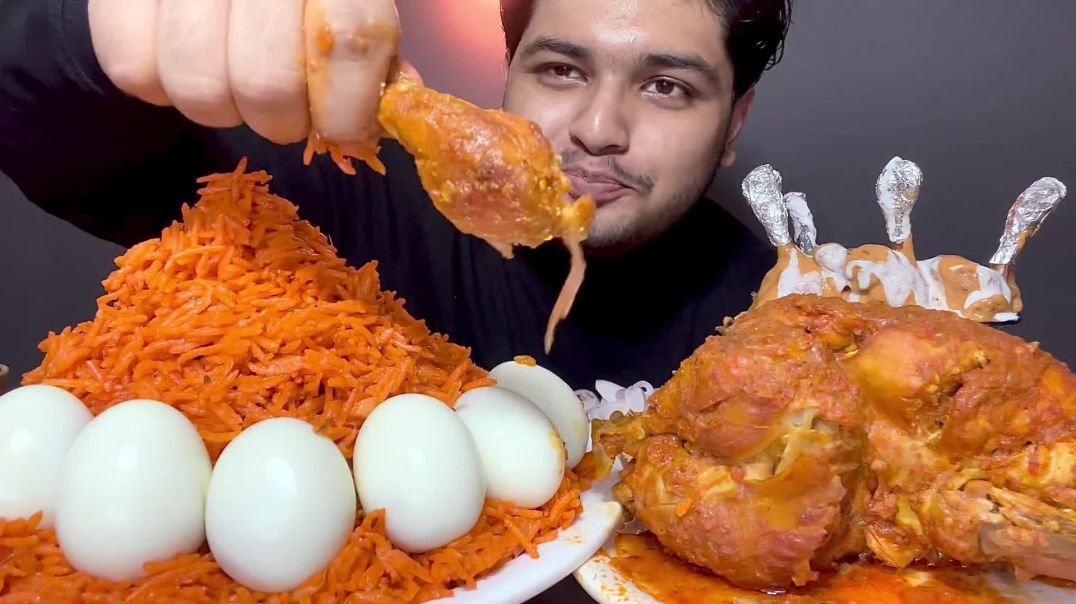 SPICY  WHOLE CHICKEN CURRY WITH FRIED RICE AND EGGS   EATING SHOW   MUKBANG   CHICKEN LOLLIPOP🍗
