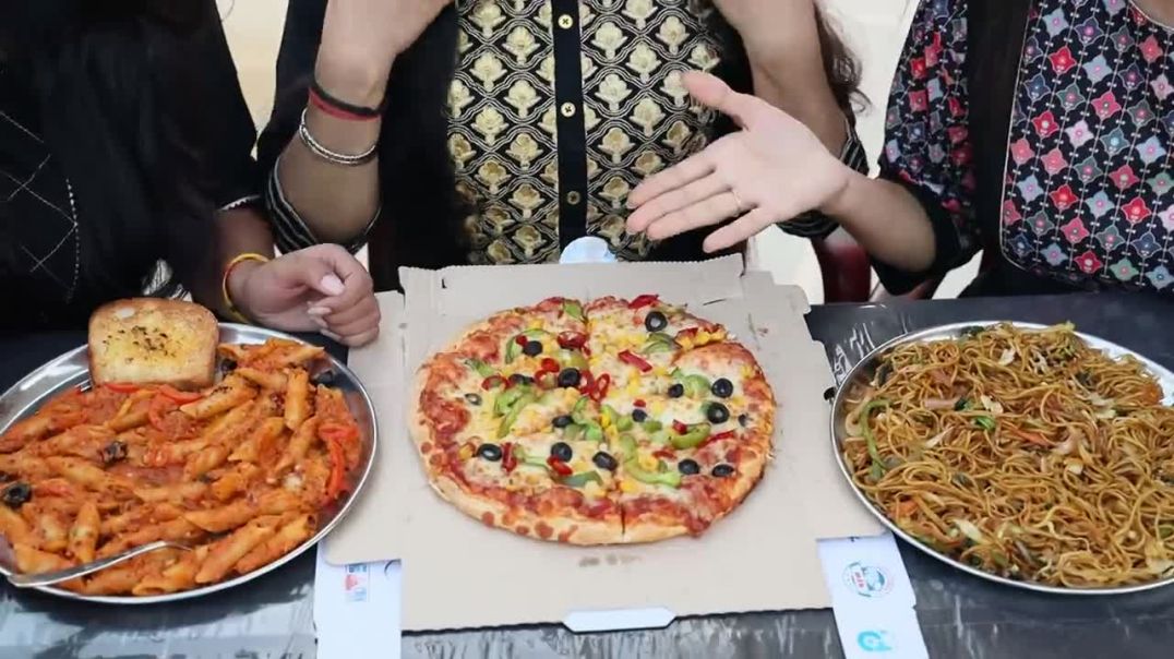 Chow Mein, Garlic Bread, Red Sauce Pasta and Big Pizza Eating Challenge Food Challenge