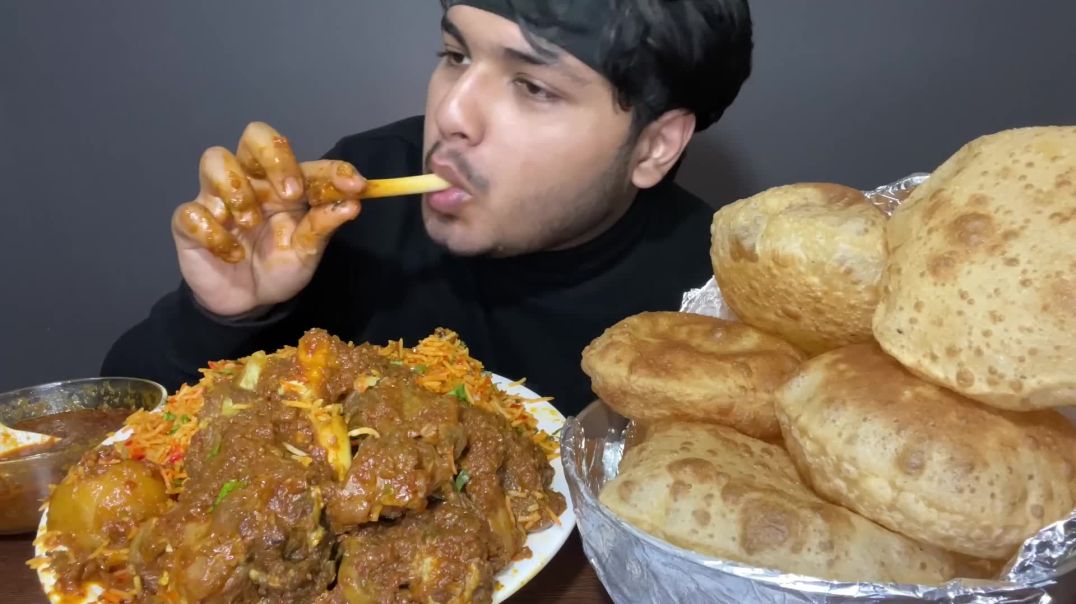 SPICY  MUTTON CURRY WITH SCHEZWAN FRIED RICE + PURI   MUKBANG   EATING CHALLENGE   EATING SHOW