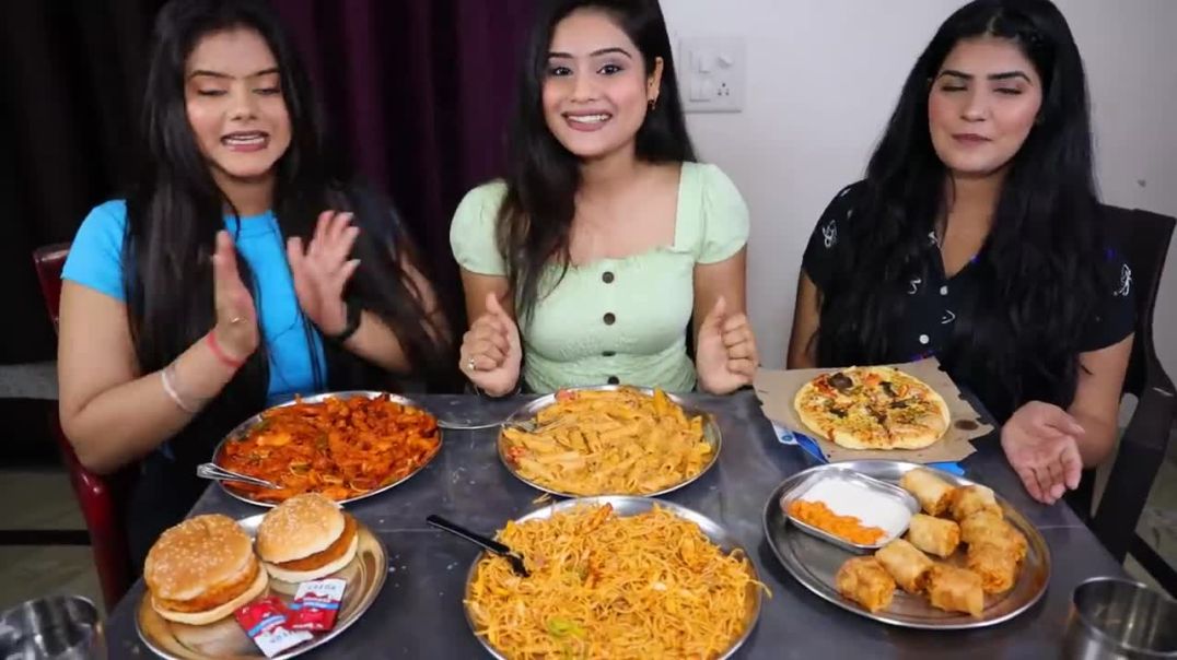 Chinese Food Vs Italian Food Challenge Chow Mein, Pizza, Burger, Pasta, Spring Roll etc