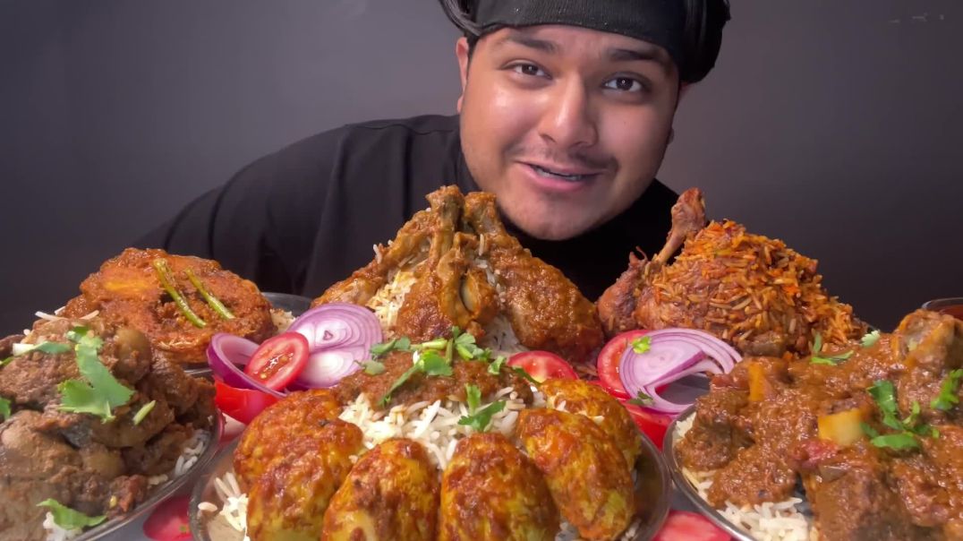 SPICY MUTTON CURRY, CHICKEN CURRY, FISH CURRY,EGG CURRY, CHICKEN BIRYANI + KEEMA KALEJI  EATING SHOW