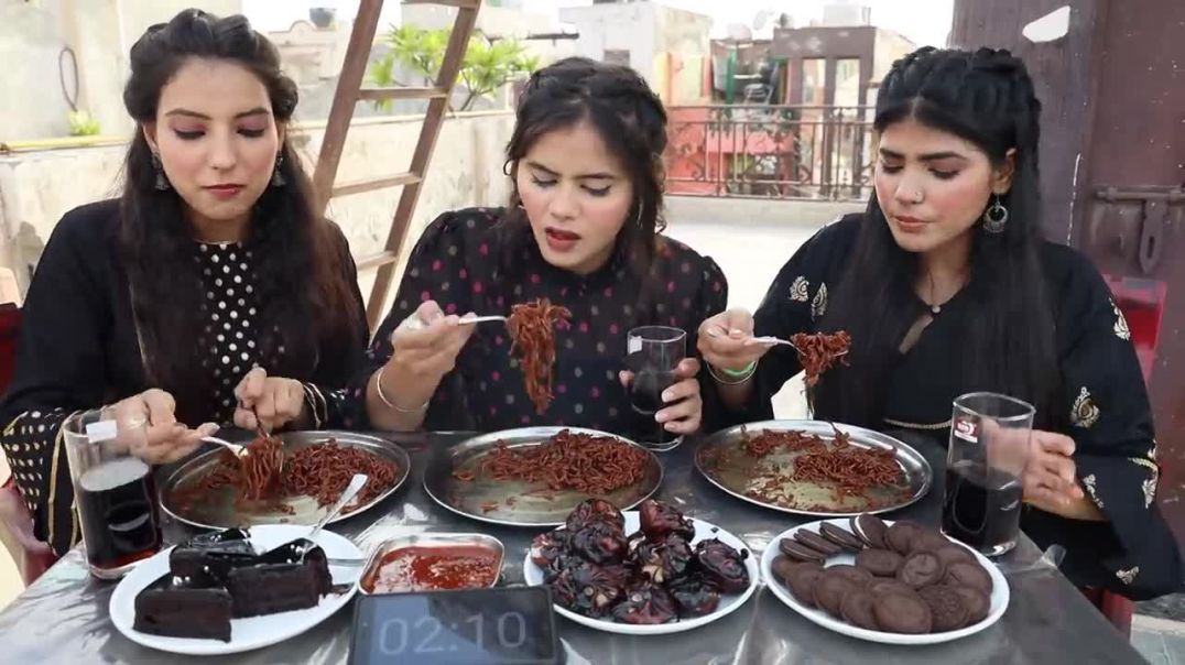 Black Food Eating Challenge Maggi, Momos We Finished in 4 Minutes Food Challenge Black Food