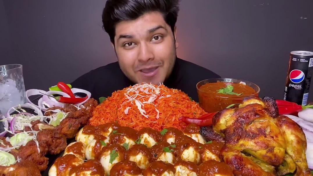 SPICY  WHOLE CHICKEN CURRY WITH FRIED RICE AND EGGS   EATING SHOW   MUKBANG   CHICKEN LOLLIPOP 🍗