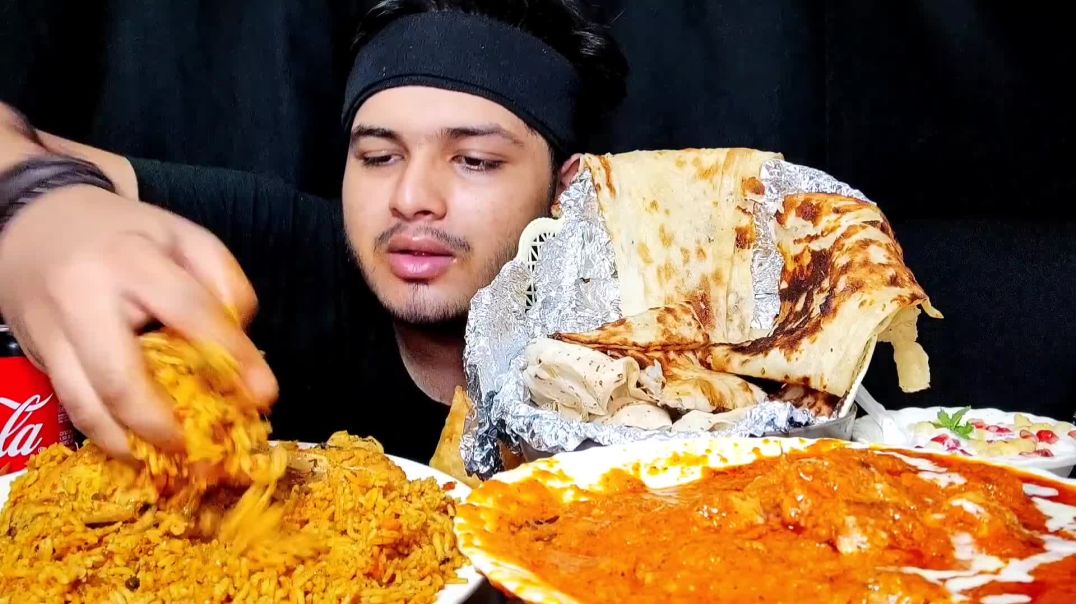 CREAMY  BUTTER CHICKEN WITH BUTTER NAAN AND  SPICY CHICKEN BIRYANI   MUKBANG   EATING SHOW