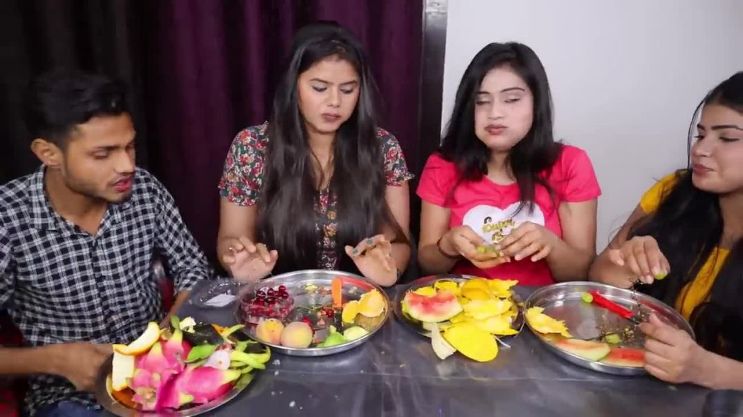 ⁣Desi Fruit Vs Videsi Fruit Eating Challenge Mango, Dragon Fruit, Avocado, Cherry, Watermelon etc