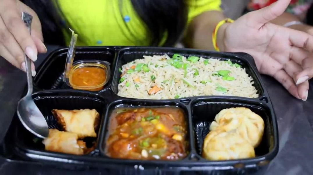 Chinese Thali Vs Indian Thali Challenge Spring Roll Momos Manchurian, Fried Rice Food Challenge