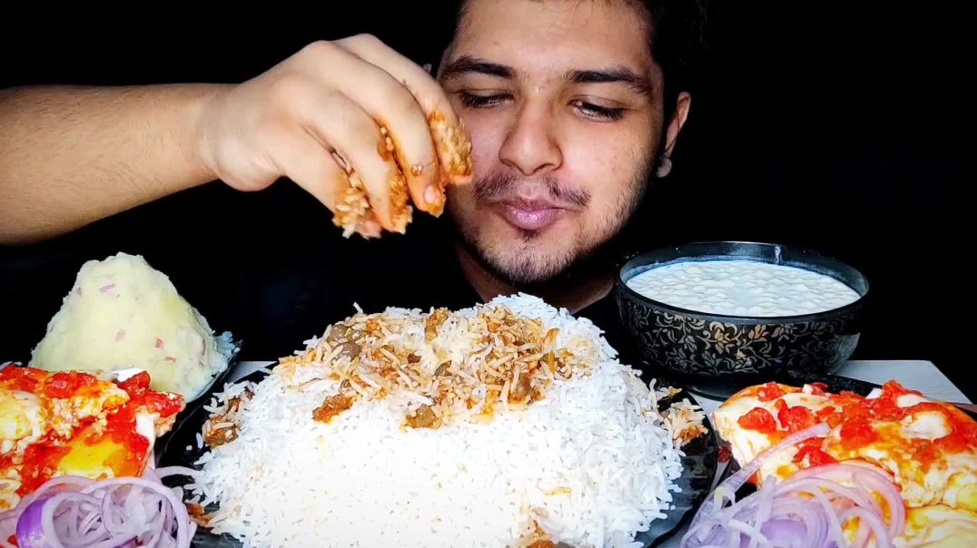 DAL MAKHANI WITH BASMATI RICE, AFGANI EGGS AND RAITA   EATING SHOW   INDIAN MUKBANG   RICE EATING