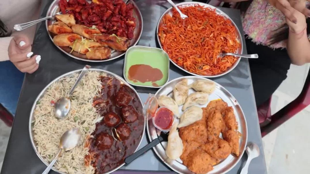 Chinese Food Eating Challenge Spring Roll, Momos, Noodles, Chilli Potato, Fried Rice, Manchurian