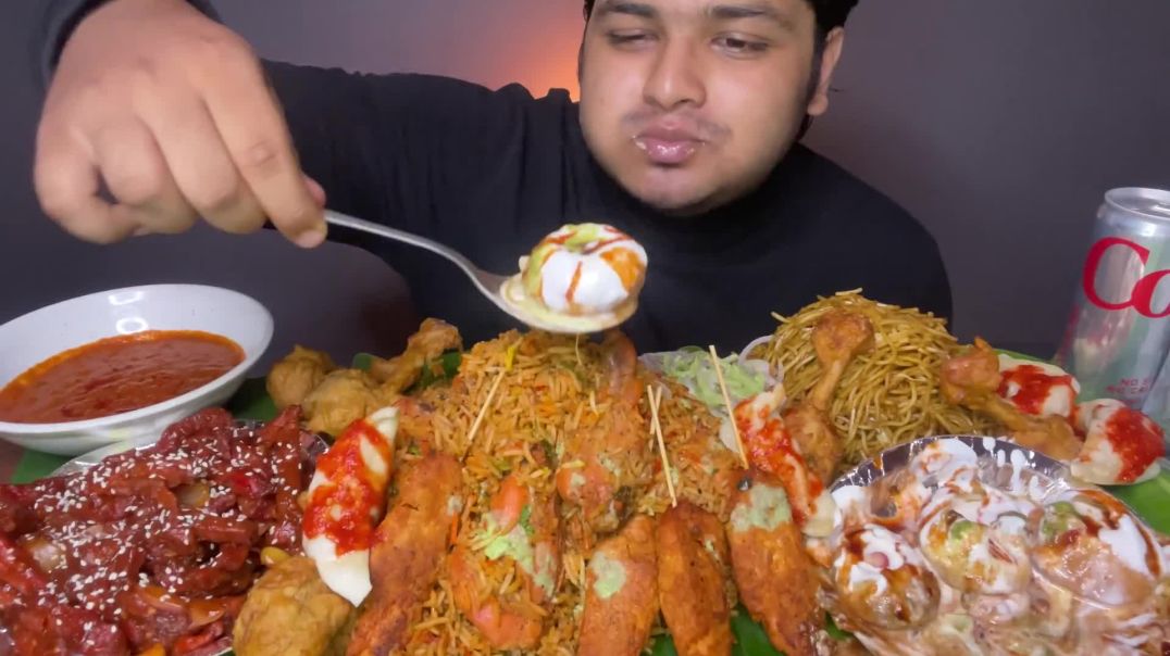 ⁣EATING CHICKEN BIRYANI+DAHI PURI+CHILLY POTATO+CHOWMEIN+CHICKEN LOLLIPOP+MOMOS   EATING SHOW MUKBANG