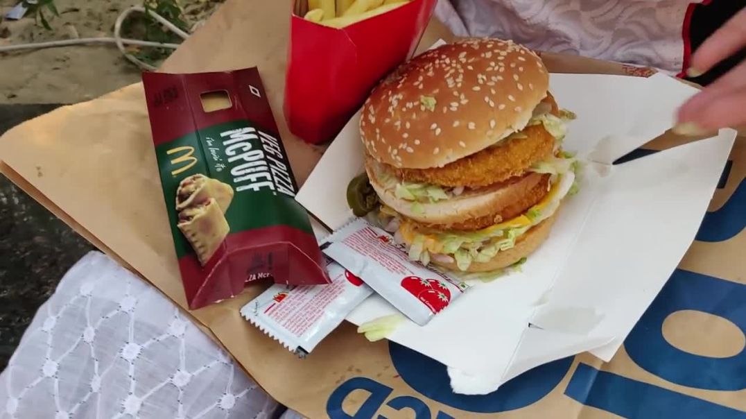Biggest Burger McDonald's and French Fries With Pizza McPuff Eating Challenge Food Challenge