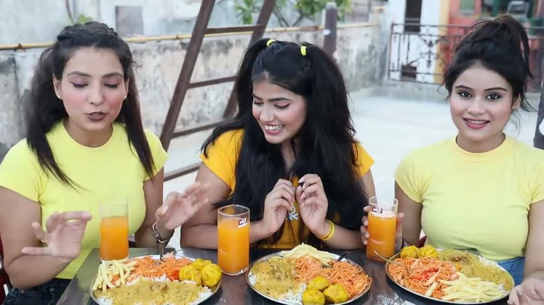 Momos, Spicy Noodles, French Fries and Kadhi Chawal Eating Challenge Food Challenge