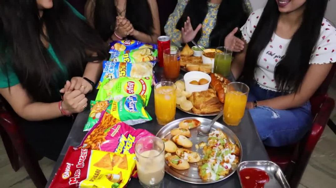 ⁣Street Food Vs Snacks Eating Challenge Golgappa, Dahi Golgappa, Kurkure, Lays, Pav Bhaji etc