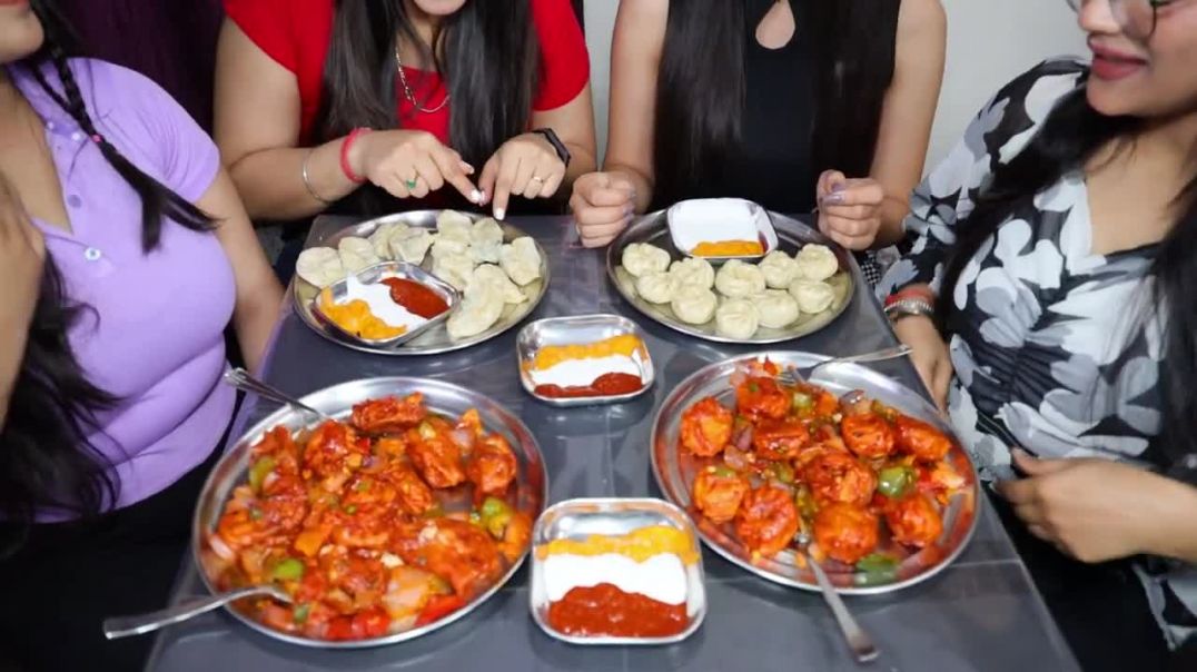 Paneer Momos, Paneer Chilli Momos, Veg Momos and Veg Chilli Momos Eating Challenge Food Challenge