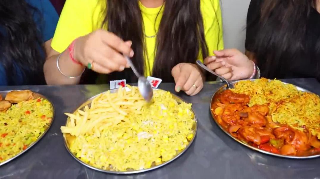 Maggi, Cheese Corn Maggi, Pizza Sauce Maggi, French Fries, Spring Rolls and Momos Eating Challenge