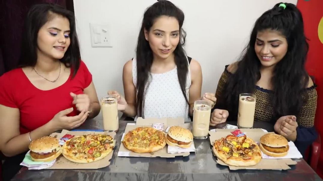 Pizza and Burger Eating Challenge Domino's Pizza And Burger Eating Competition Food Challenge