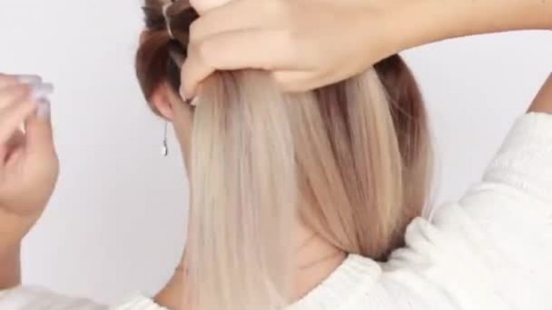 ⁣3 Minute EASY UPDO with ponytails for MEDIUM HAIR  How to- Pull Through Braid by Another Braid