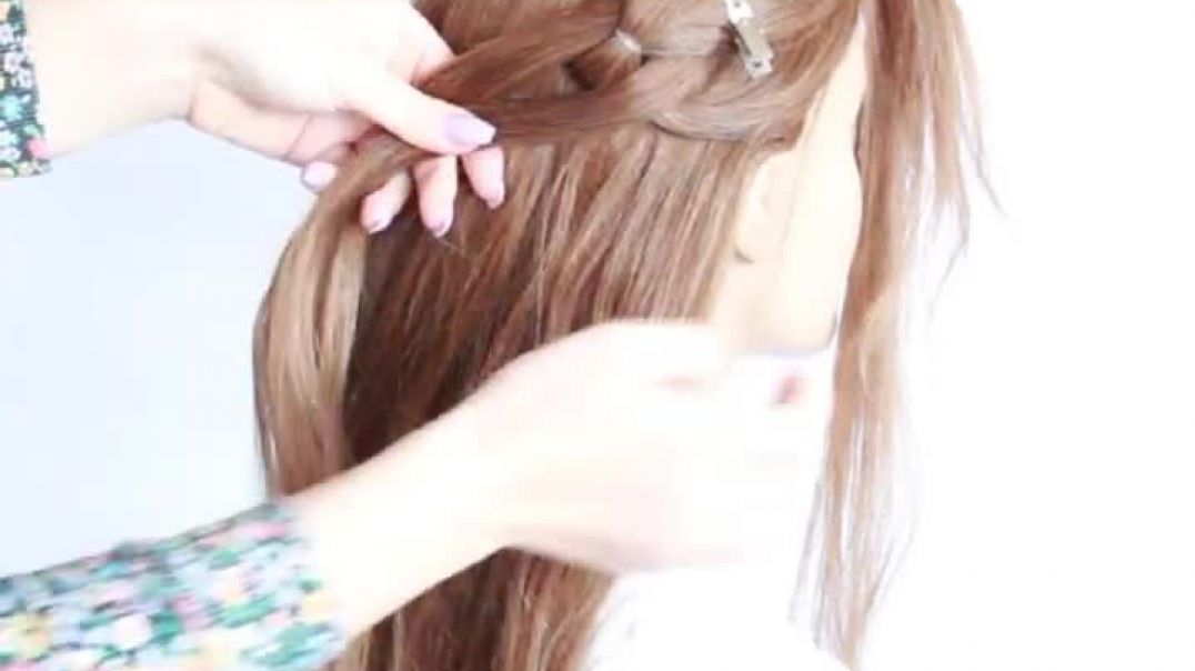 😱  EASY UPDO with ponytails for SHORT to MEDIUM HAIR 😱 How to_ Pull Through Braid by Another Braid