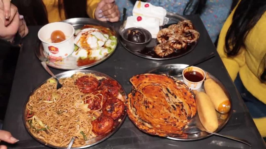 Sweet Vs Spicy Challenge Spicy Chow Mein, Chilli Paratha, Chilli Pakora, Pastry, Raj Kachori etc