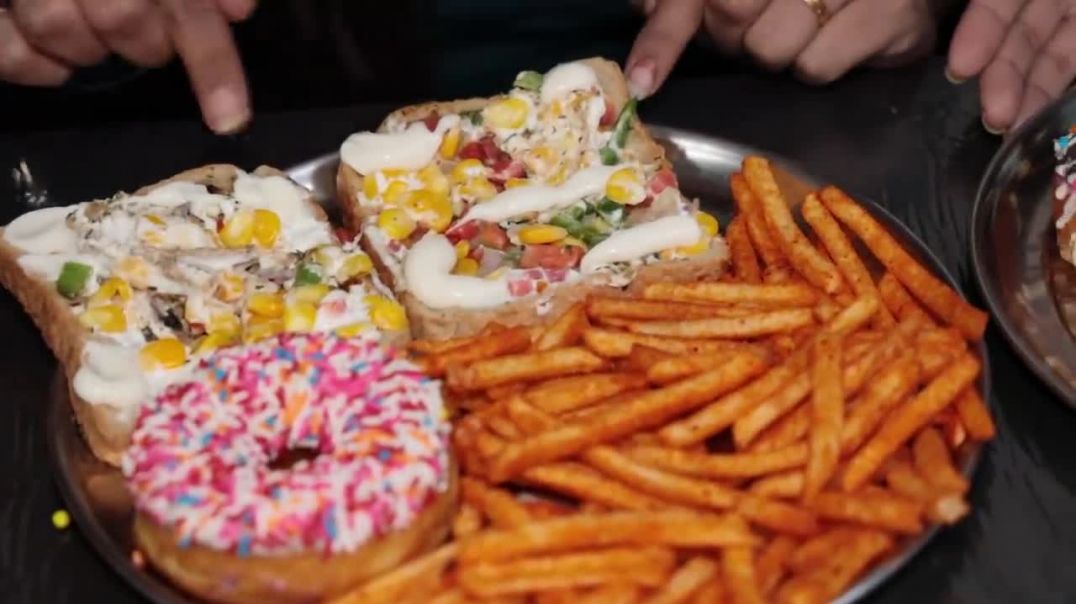Spicy French Fries, Donuts, Burger and Paneer Sandwich Eating Challenge Food Challenge