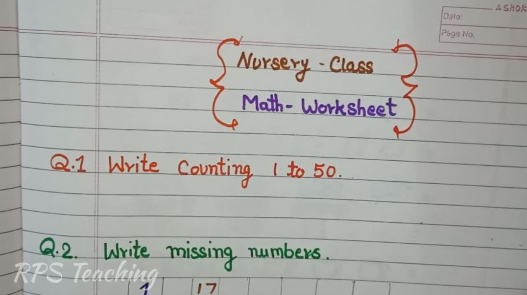 ⁣NURSERY Class Math Worksheet Counting 1 to 50 Counting for Nursery Class RPS Teaching #online #study