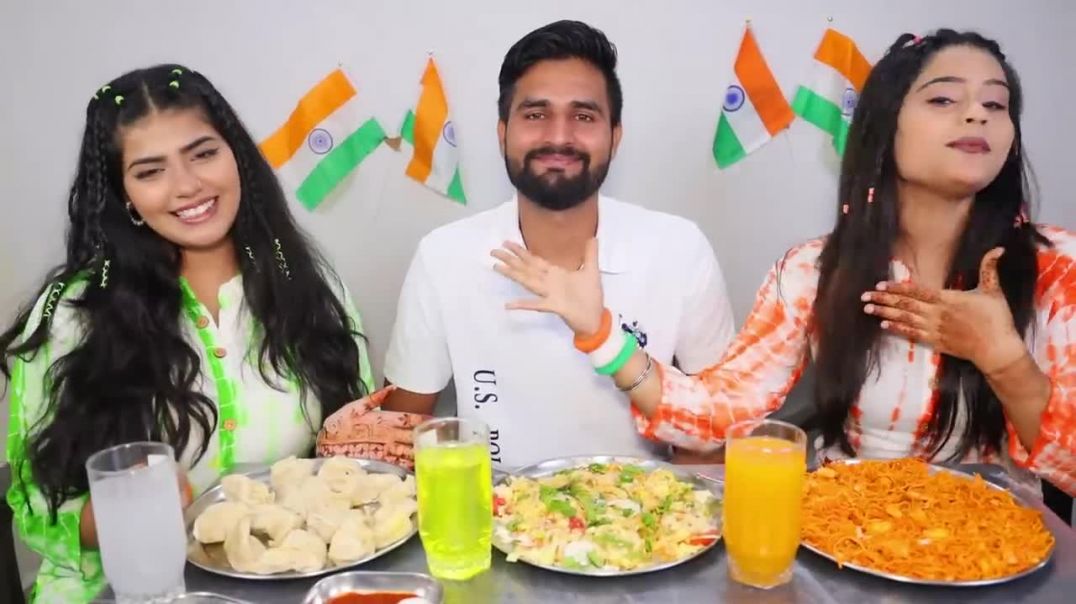 Paneer Momos, Green Salad, Noodles and Frooti Eating Challenge Independence Day Special Challenge