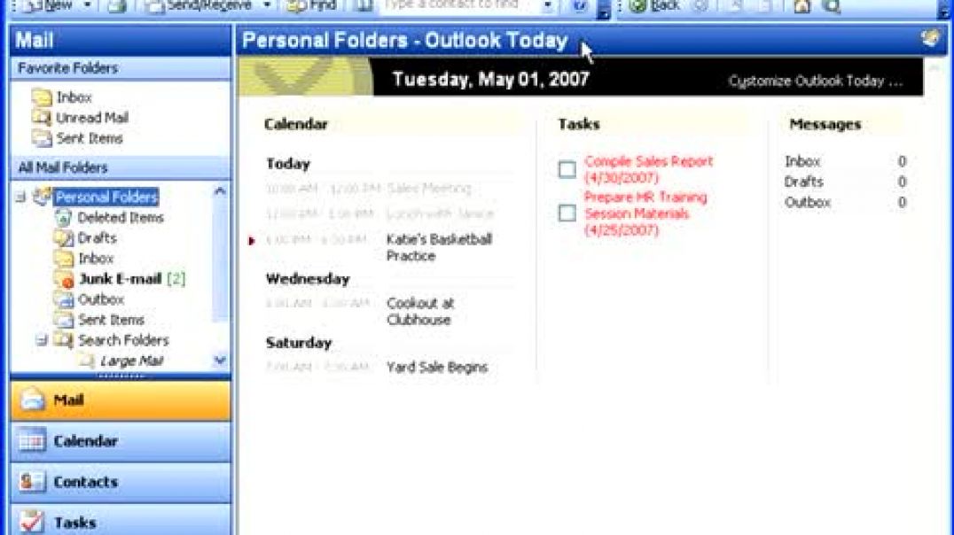 ⁣Microsoft Outlook 2003 The Outlook Window