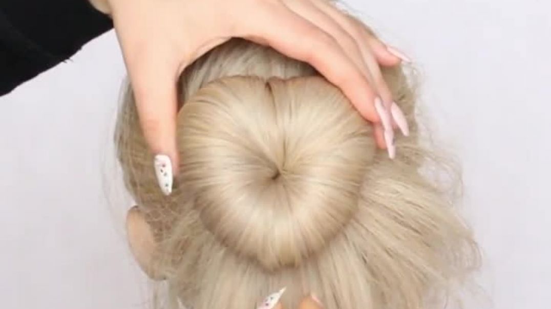 ⁣How to make Heart Hair Bun using a hair donut __Heart bun hairstyles __ (Valentines Day)