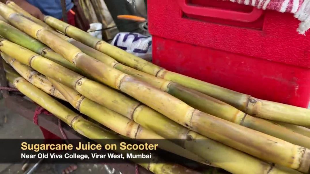 Mumbai Man Selling Sugarcane Juice on his Scooter _ Indian Street Food