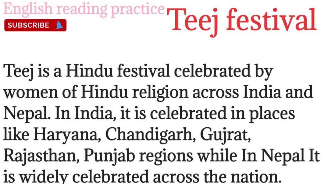 ⁣211,Teej festival _why we celebrate TEEJ_english reading paragraph @English reading practice