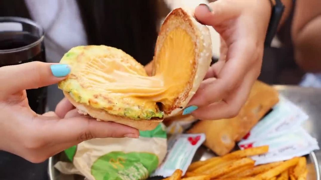 ⁣Mcdonald Vs Burger King Eating Challenge Peri Peri Fries Cheese Fries Burger McPuff Challenge