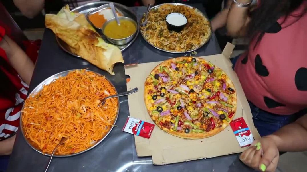 Paneer Pizza, Biryani, Dosa and Noodles Eating Challenge Street Food Challenge Food Challenge