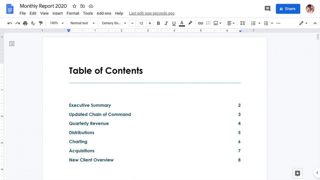 ⁣Google Docs_ Table of Contents
