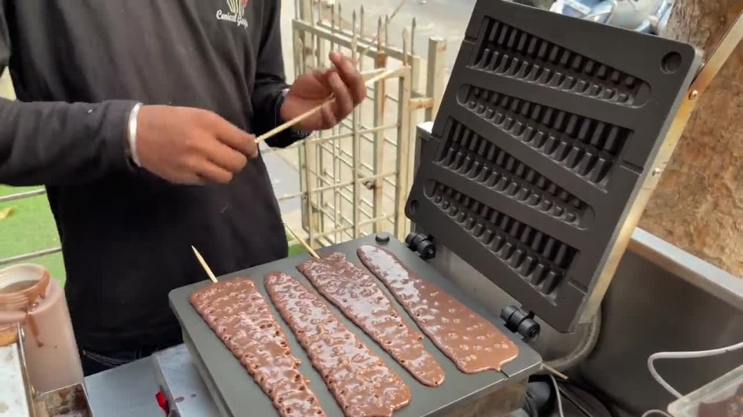 Mumbai Famous Chocolate loaded Stick Waffles _ Indian Street Food