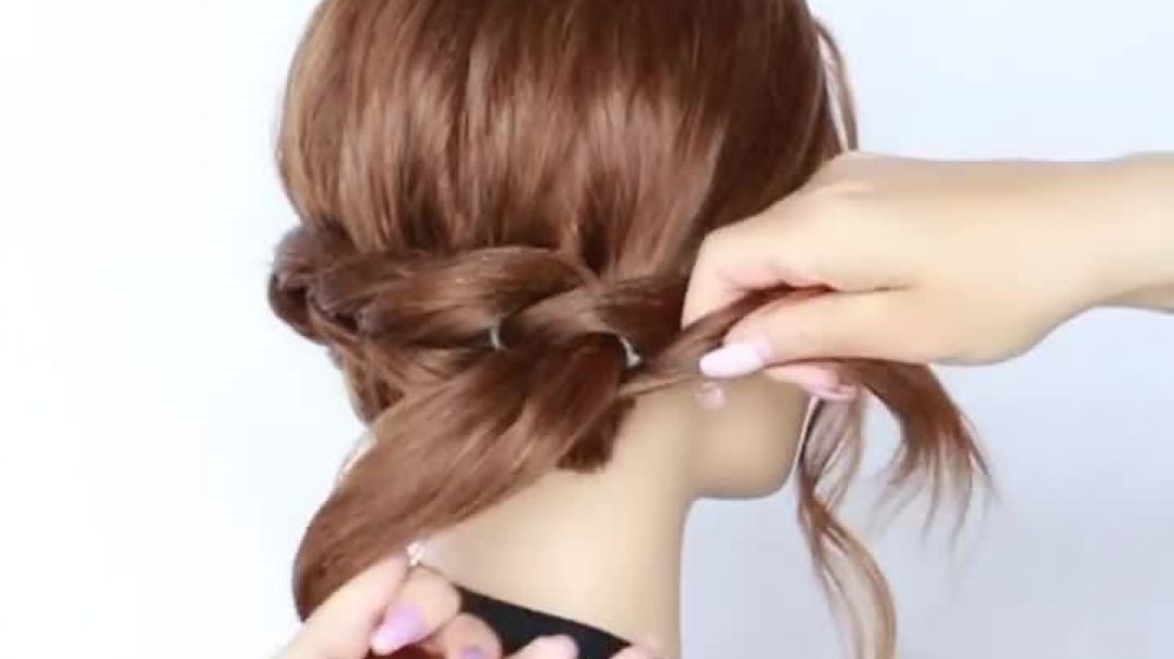 ⁣3 Minute EASY UPDO with ponytails for SHORT HAIR How to_ Pull Through Braid by Another Braid (1)
